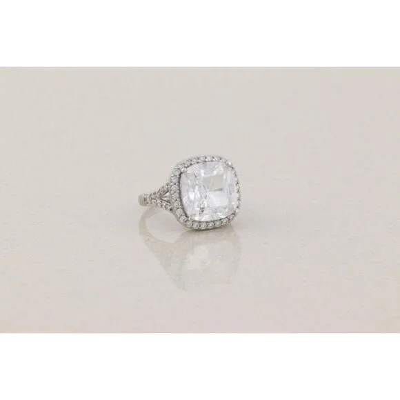Sterling Silver Cushion Cut Cubic Zirconia Halo Ring Size 6 1/4 Sparkly - Picture 6 of 8